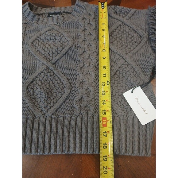 NWT $118 ANTHROPOLOGIE  LINE & DOT Charcoal GrayCable Knit Sweater Fringe Small - Picture 11 of 13